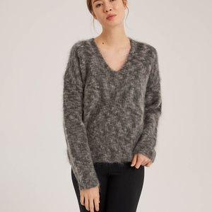 NWOT Fuzzy V-Neck Sweater - Dark Grey